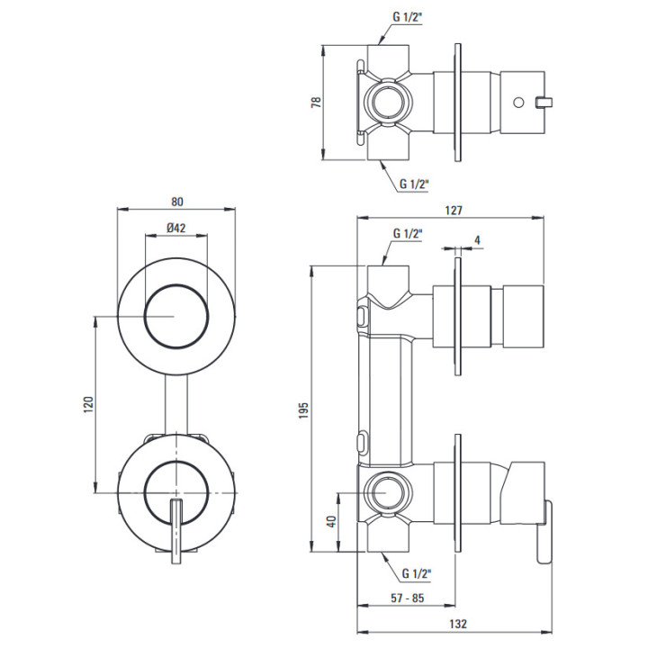 Bateria prysznicowa podtynkowa bez przełącznika natrysku, Deante Silia, nero