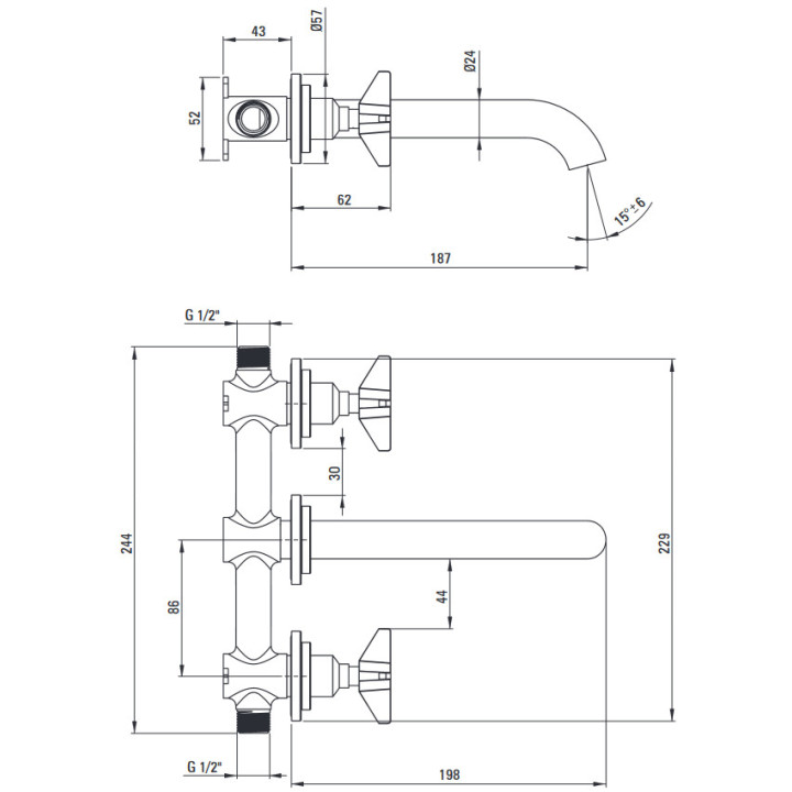 Bateria prysznicowa podtynkowa z przełącznikiem natrysku, Deante Temisto, chrom