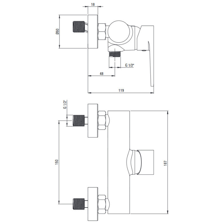 Bateria bidetowa, Deante Tubo, chrom