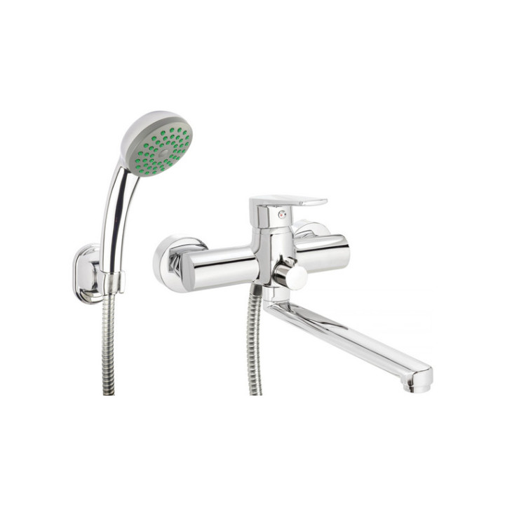 Bateria umywalkowo-wannowa ścienna z wydłużoną wylewką - podłączenie na wąż, Deante Tubo, chrom