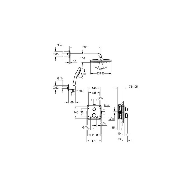 Podtynkowy zestaw prysznicowy z deszczownicą Tempesta 250 Cube, Grohe Groheterm, chrom