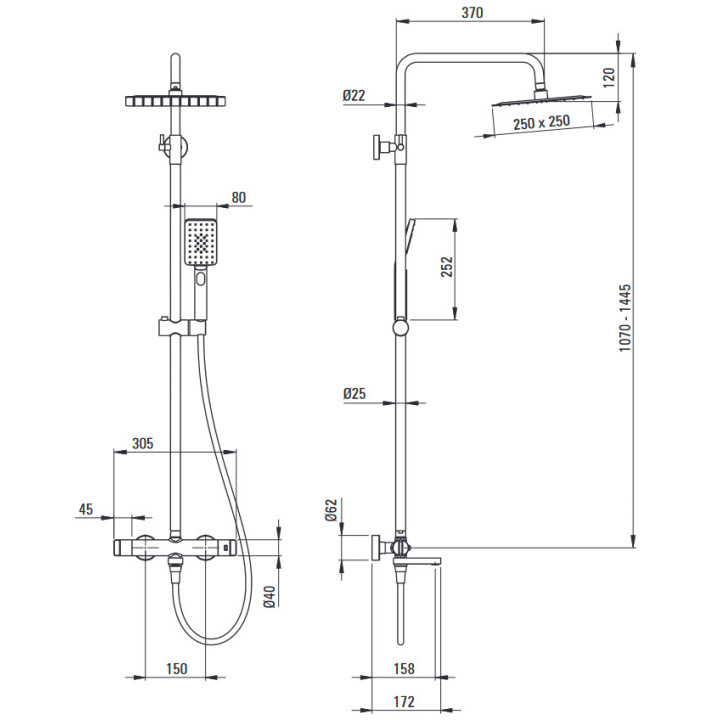 Deszczownica z baterią prysznicową termostatyczną, Deante , chrom