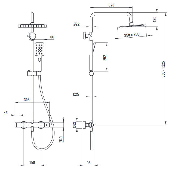 Deszczownica z baterią prysznicową termostatyczną, Deante , chrom