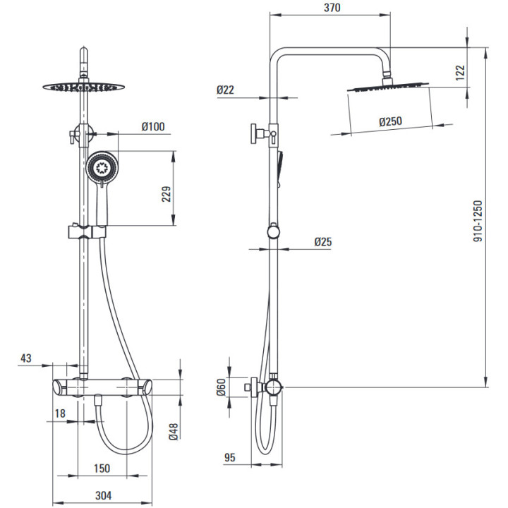 Deszczownica z baterią prysznicową , Deante Anemon , nero