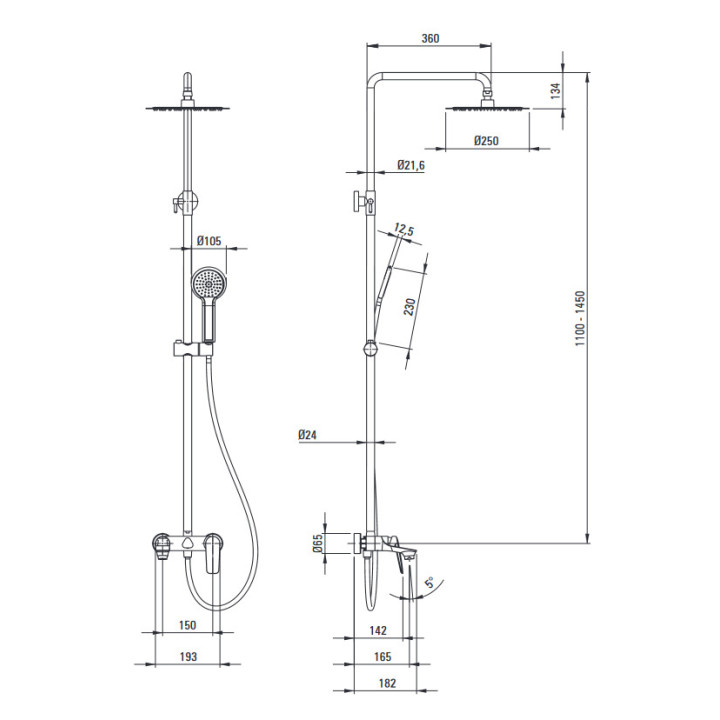 Deszczownica z baterią prysznicową , Deante Arnika , złoty
