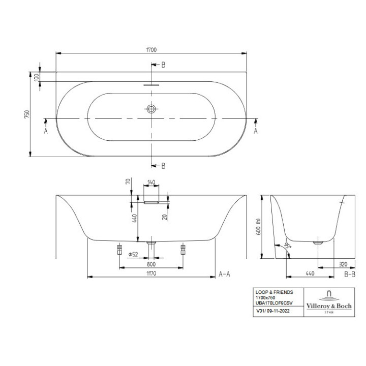 Wanna przyścienna 180x80 lewa, Villeroy&Boch Loop&Friends - Weiss Alpin