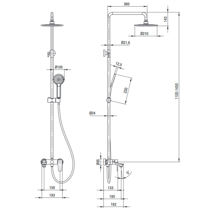 Deszczownica z baterią prysznicową, Deante Silia , nero