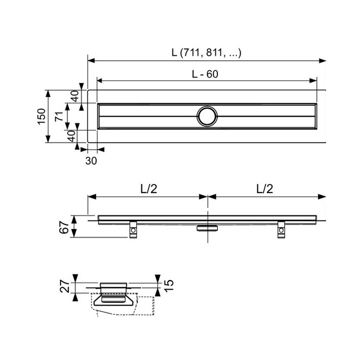 Rynna odpływowa TECE drainline prosta z kołnierzem 800 mm- sanitbuy.pl