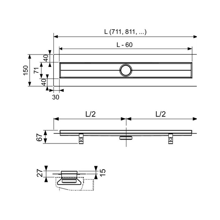 Rynna odpływowa TECE drainline prosta z kołnierzem 900 mm- sanitbuy.pl