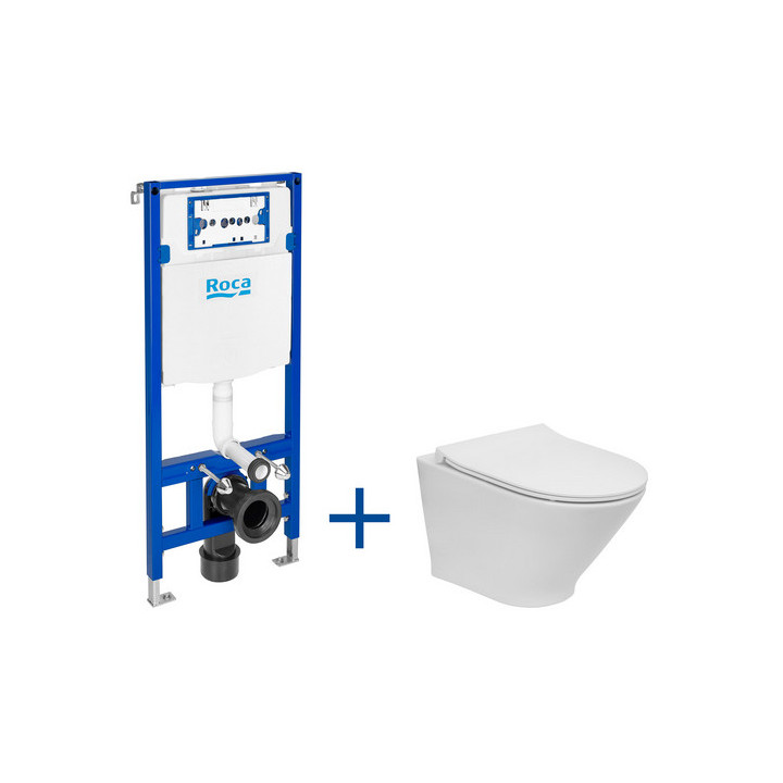 Zestaw podtynkowy Roca DUPLO ONE + miska WC podwieszana GAP ROUND COMPACTO RIMLESS z deską SLIM, biała