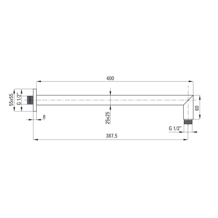 Wylewka prysznicowa sufitowa Deante Cascada 250 mm, chrom 