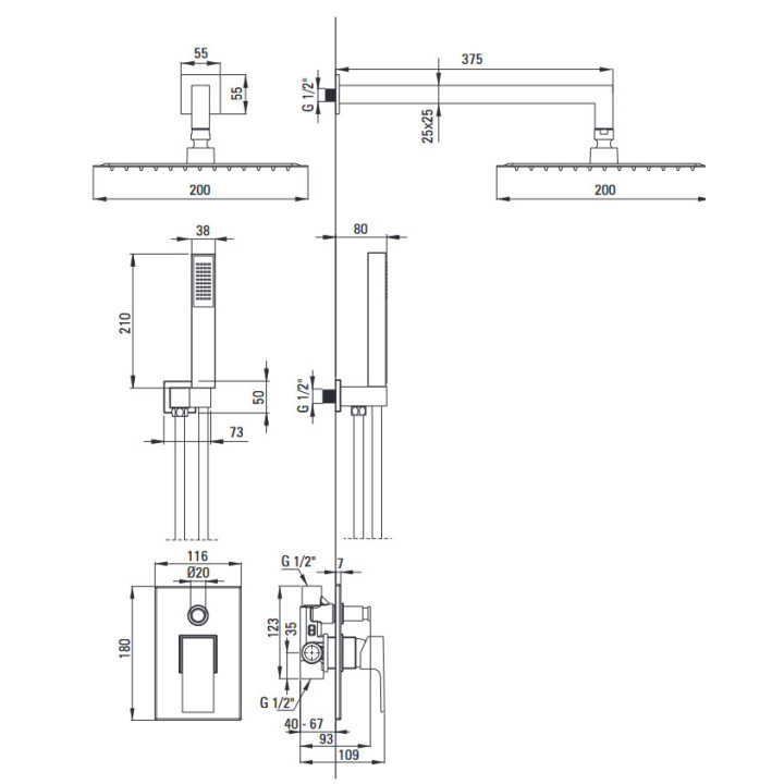 Zestaw prysznicowy podtynkowy, Deante Anemon, chrom