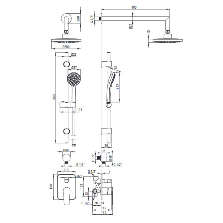 Zestaw prysznicowy podtynkowy, Deante Anemon, chrom