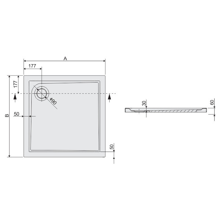 Brodzik kwadratowy akrylowy 80x80cm, Sanplast Prestige Bza/PR, biały