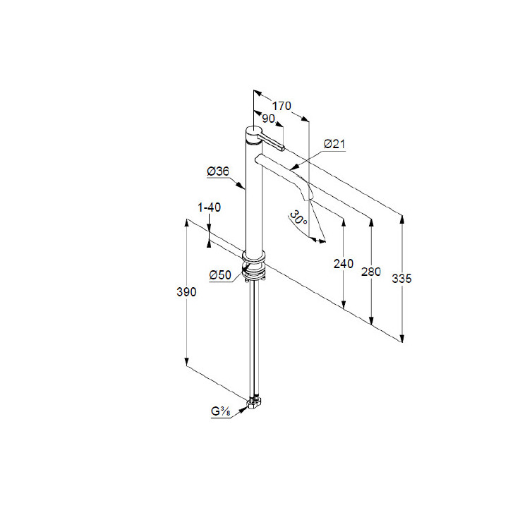Jednouchwytowa bateria umywalkowa, wys. 275 mm, KLUDI NOVA FONTE Pura - Chrom