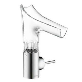 Jednouchwytowa bateria umywalkowa ze szklaną wylewką i nie zamykanym kompletem odpływowym, Hansgrohe Axor Starck V, chrom