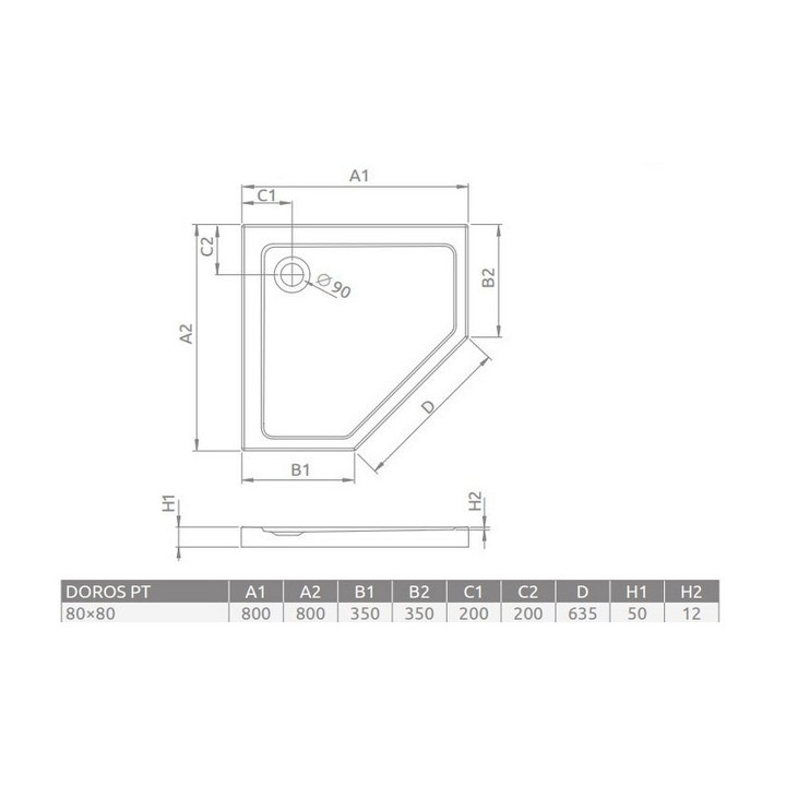 Brodzik pięciokątny Radaway Doros PT, 80x80cm, akrylowy, stone antracytowy