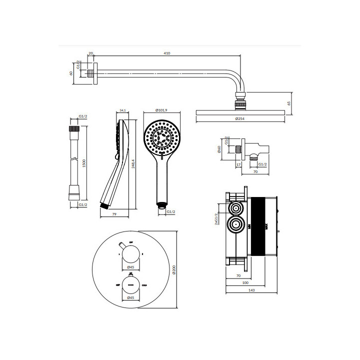 Termostatyczny system prysznicowy podtynkowy, Omnires Y - Nikiel