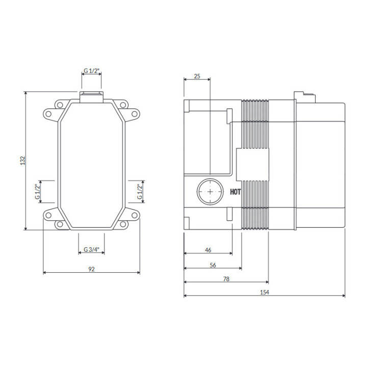 Element podtynkowy Omnires dla baterii termostatycznej 3-wyjściowej