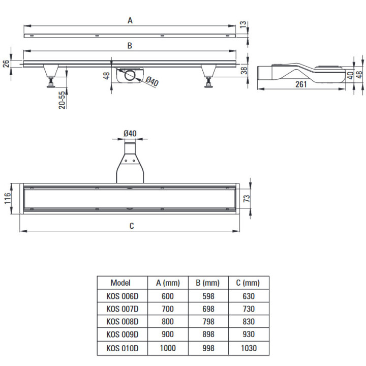 Odpływ liniowy podłogowy 70cm odwracalny, Deante, złoto szczotkowane