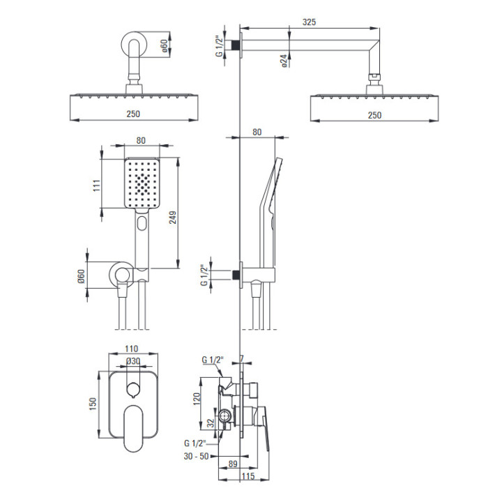 Zestaw prysznicowy podtynkowy, Deante Anemon, chrom