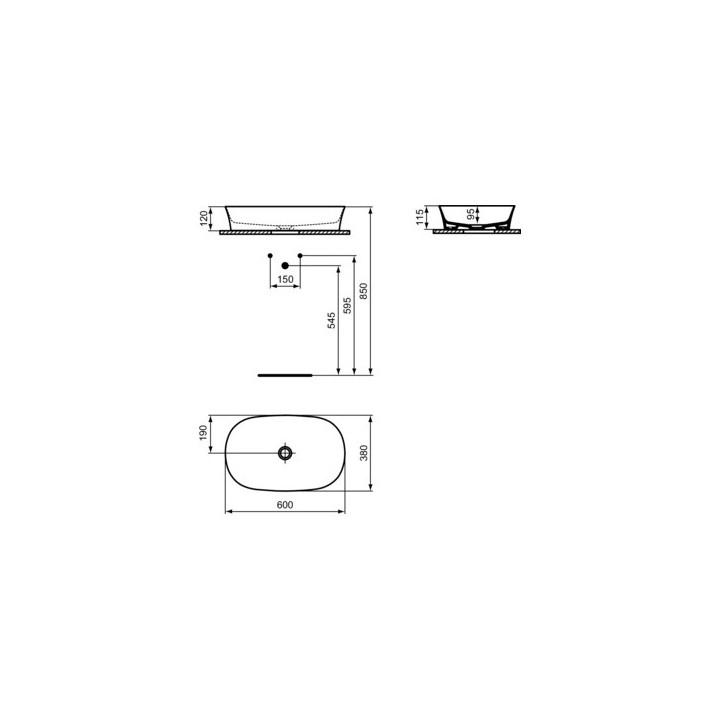 Umywalka nablatowa Ideal Standard Strada 60x42 cm, czarny mat