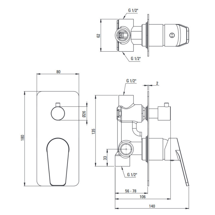 Zestaw prysznicowy podtynkowy, Deante Anemon, chrom