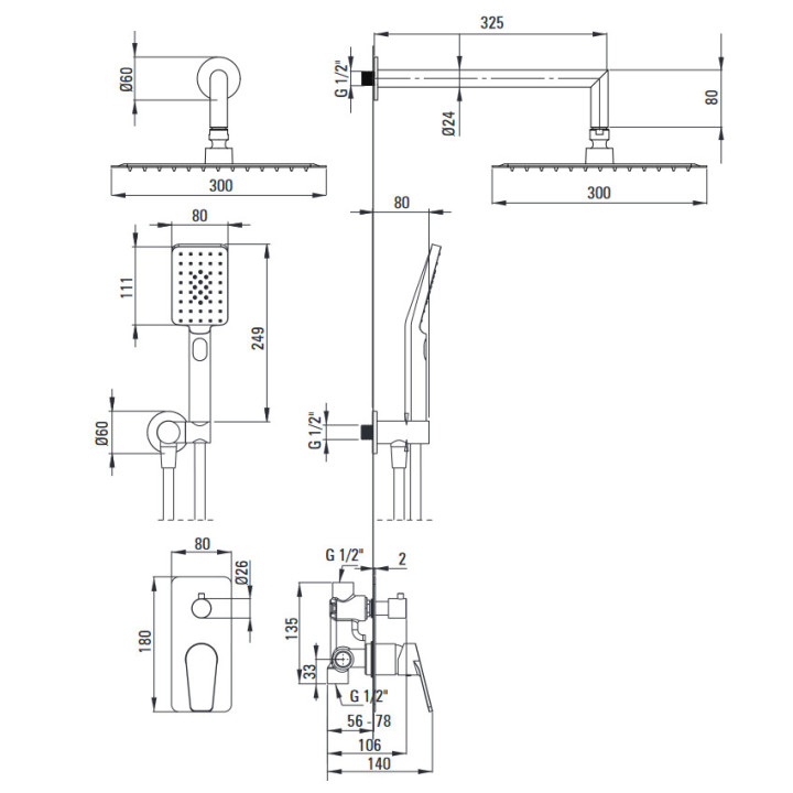 Zestaw prysznicowy podtynkowy, Deante Anemon, chrom