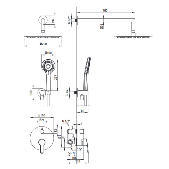 Zestaw prysznicowy podtynkowy, Deante Jasmin, chrom
