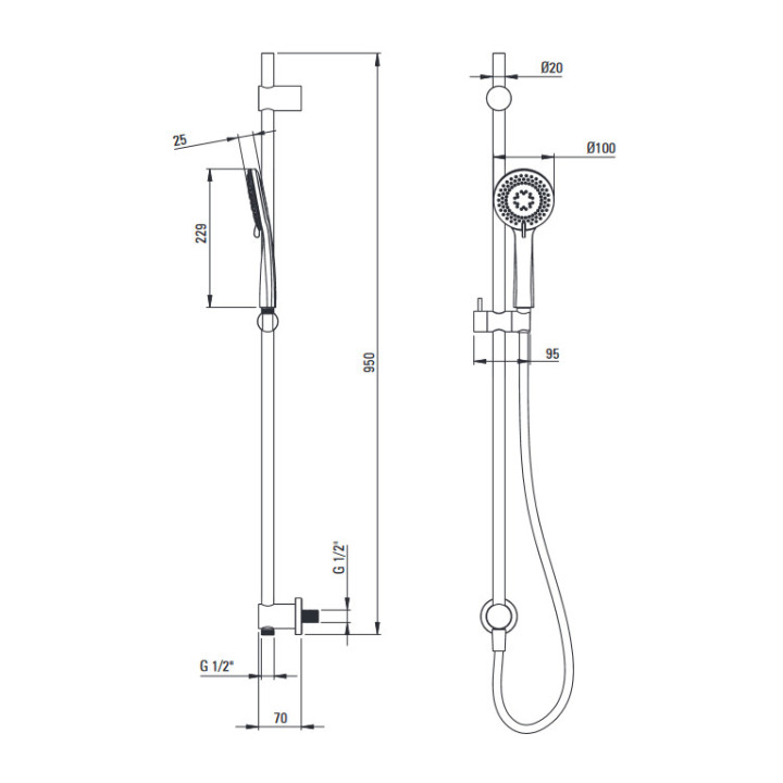 Zestaw prysznicowy podtynkowy z drązkiem, Deante Arnika, nero