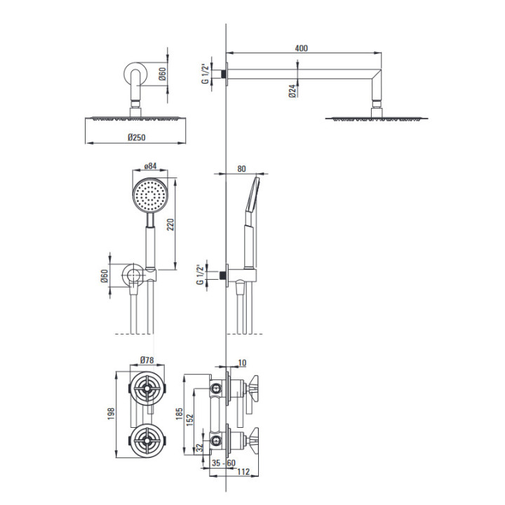 Zestaw prysznicowy podtynkowy z drązkiem, Deante Arnika, nero
