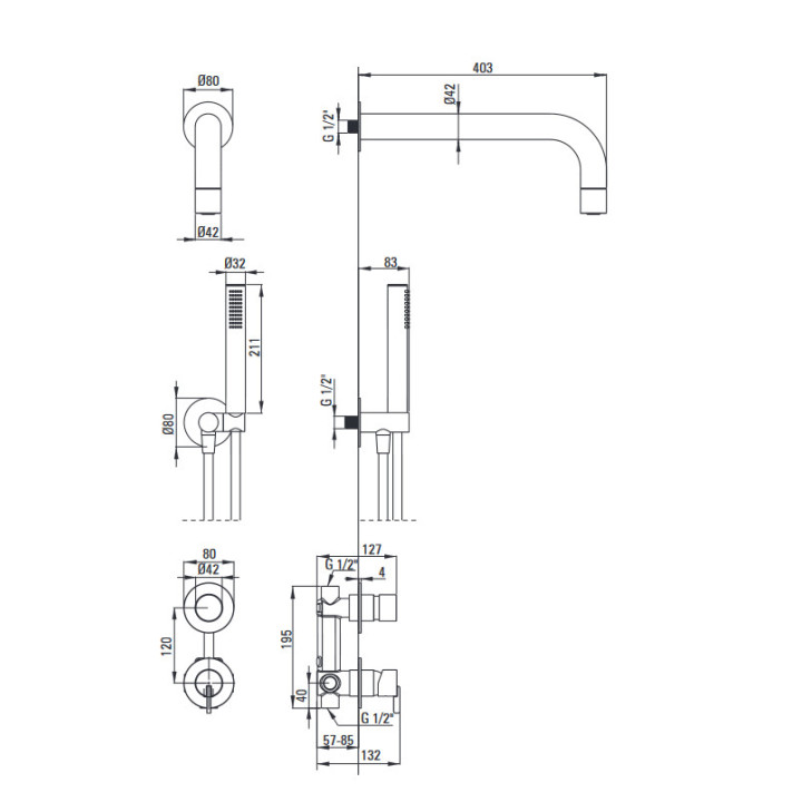 Zestaw prysznicowy podtynkowy, Deante Temisto, nero