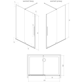 Drzwi przesuwne walk-in Radaway Furo Gold, lewe, ze ścianką, 160x200cm, szkło przejrzyste, profil złoty
