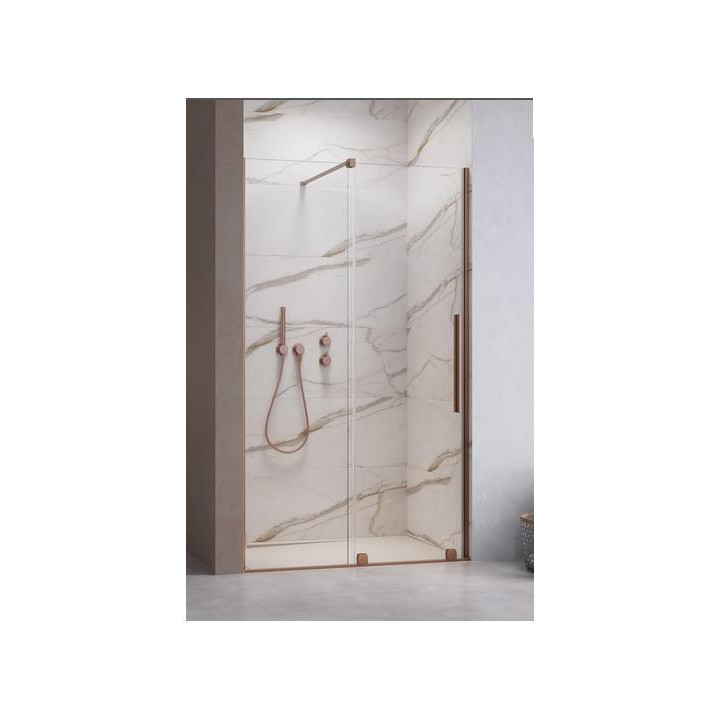 Drzwi przesuwne walk-in Radaway Furo Gold, lewe, ze ścianką, 160x200cm, szkło przejrzyste, profil złoty