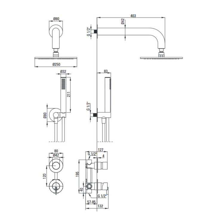 Zestaw prysznicowy podtynkowy, Deante Temisto, nero