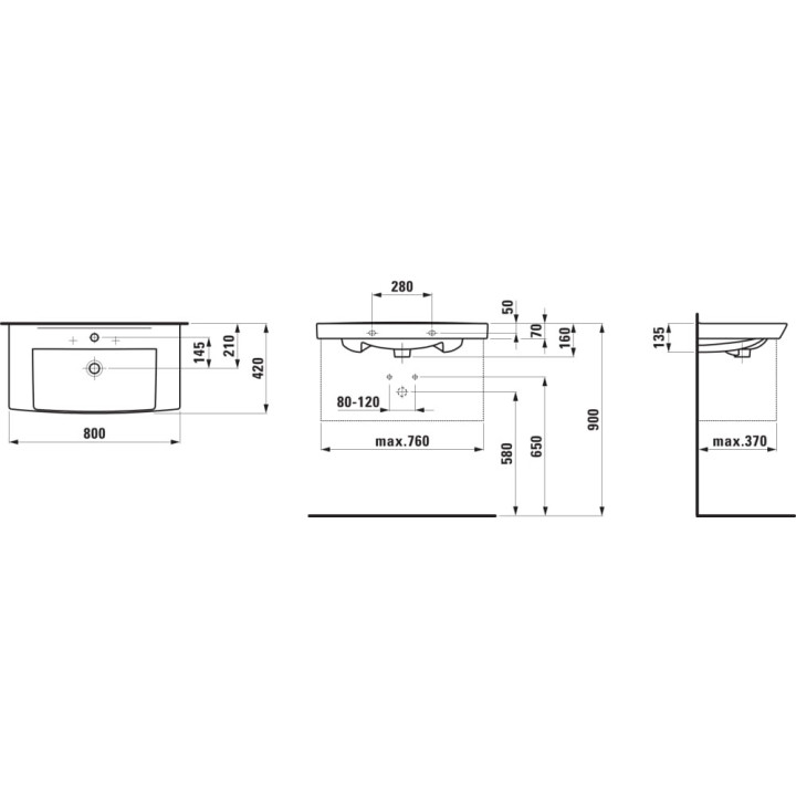 Umywalka ścienna Roca Gap, 80x46cm, z przelewem, otwór na baterię SUPRAGLAZE, biała