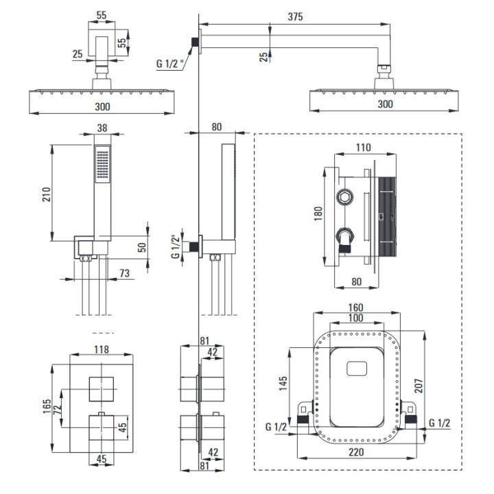 Zestaw prysznicowy podtynkowy z BOXem mieszaczowym i głowicą natryskową, Deante Silia, alabaster