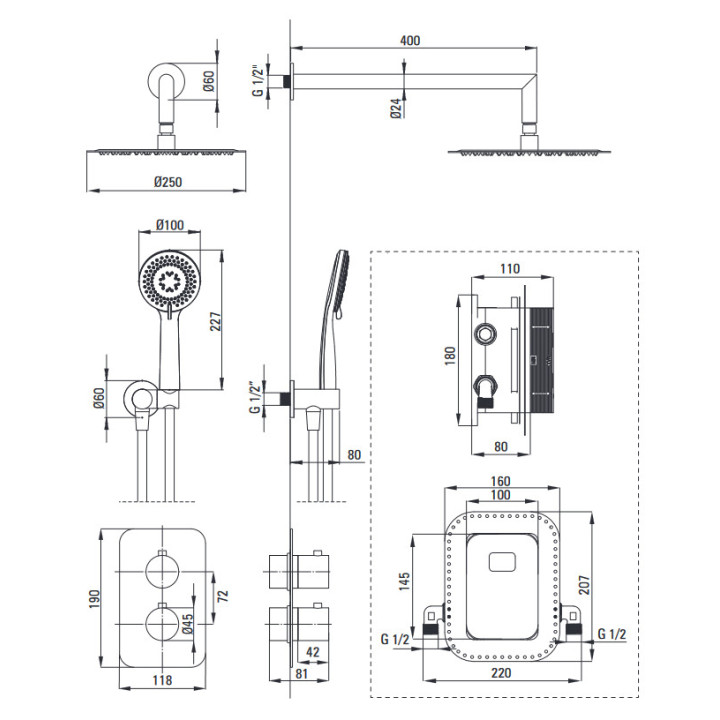 Zestaw prysznicowy podtynkowy z BOXem termostatycznym, Deante Box, bianco