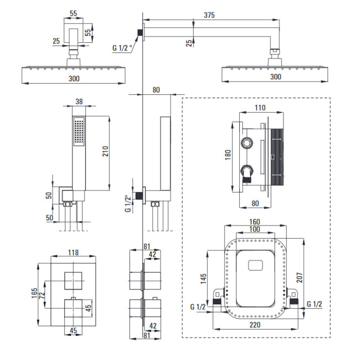 Zestaw prysznicowy podtynkowy z BOXem termostatycznym, Deante Box, złoty