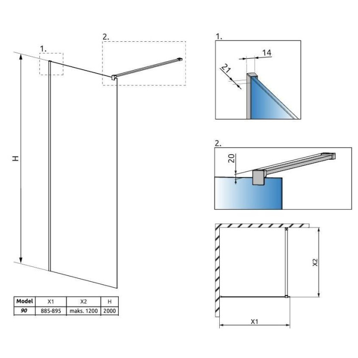 Drzwi prysznicowe walk-in Radaway Essenza Pro White, 160x200cm, szkło przejrzyste, profil biały