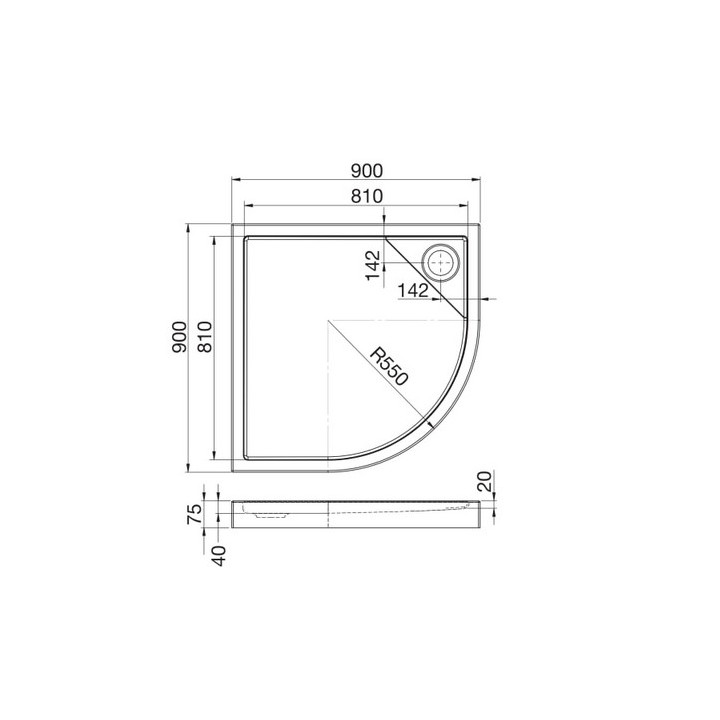 Brodzik akrylowy Roca Malaga Medio R-45 Flat 80 x 80 x 7,5 cm, biały- sanitbuy.pl