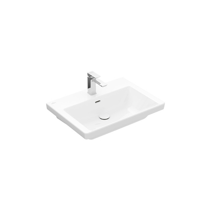 Umywalka prostokątna z przelewem bez otworu na baterię 65x47cm, Villeroy&Boch Subway 3.0, Weiss Alpin CeramicPlus,