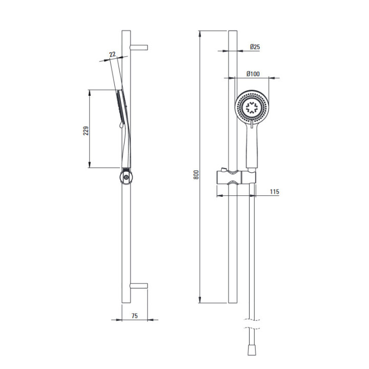 Zestaw prysznicowy 3-funkcyjny z drążkiem, przyłącze podtynkowe, Deante Arnika, nero