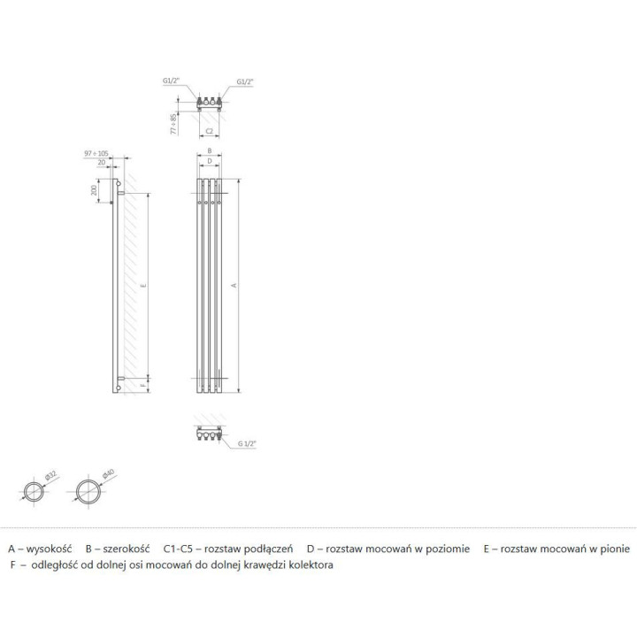 Grzejnik Terma Rolo Hanger 180x9,5 cm - kolor RAL i kolory specjalne