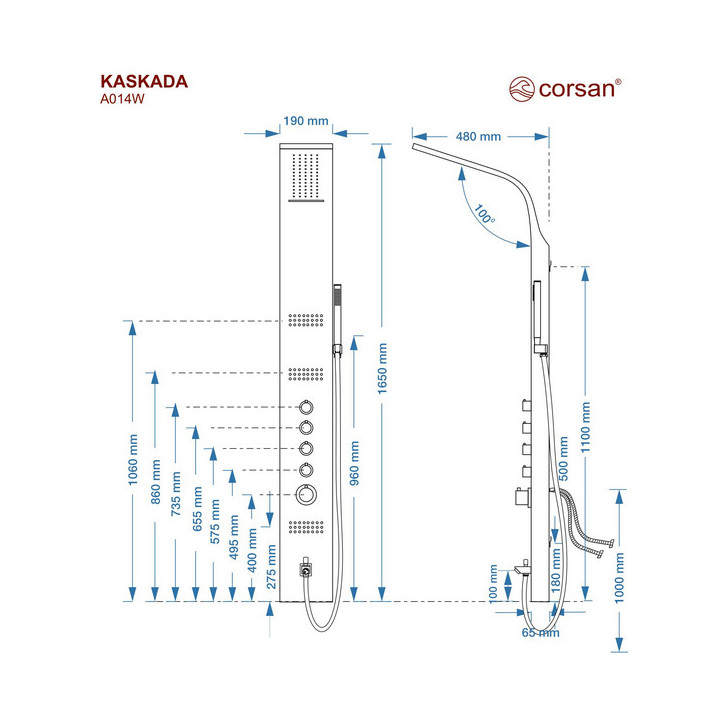 Panel prysznicowy Corsan KASKADA Termostat, czarny