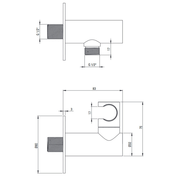 Przyłącze kątowe okrągłe z uchwytem na słuchawkę, Deante Silia, titanium