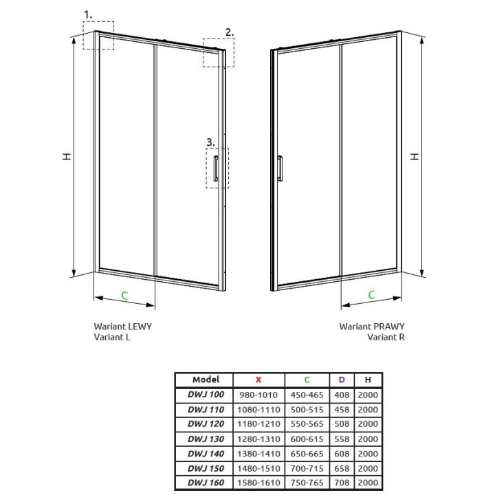 Drzwi prysznicowe do wnęki Radaway Premium Plus DWJ 120, uniwersalne, 1175-1215mm, szkło fabric, profil chrom