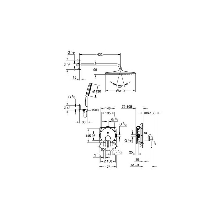 Zestaw prysznicowy  podtynkowy z deszczownicą Rainshower mono 310 , Grohe Essence, brushed warm sunset