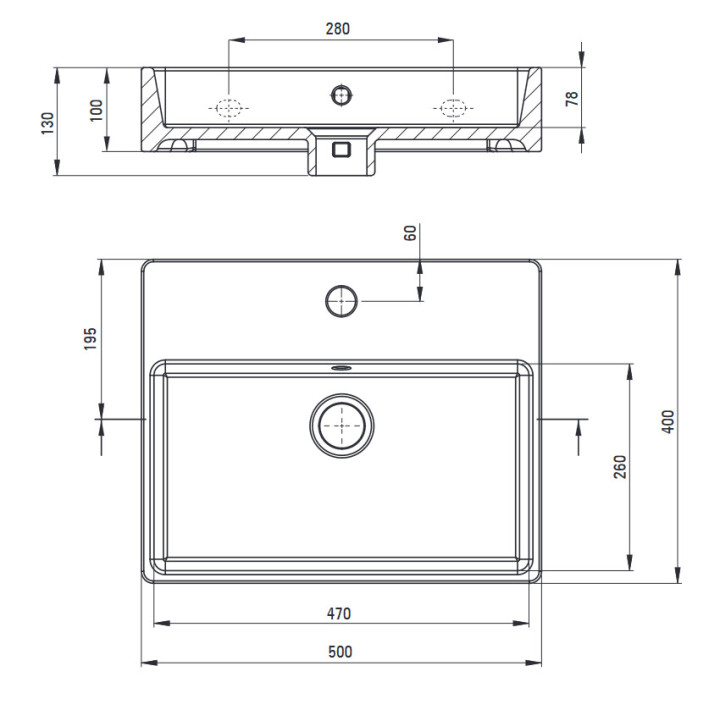 Umywalka ceramiczna nablatowa , Deante Square, biała