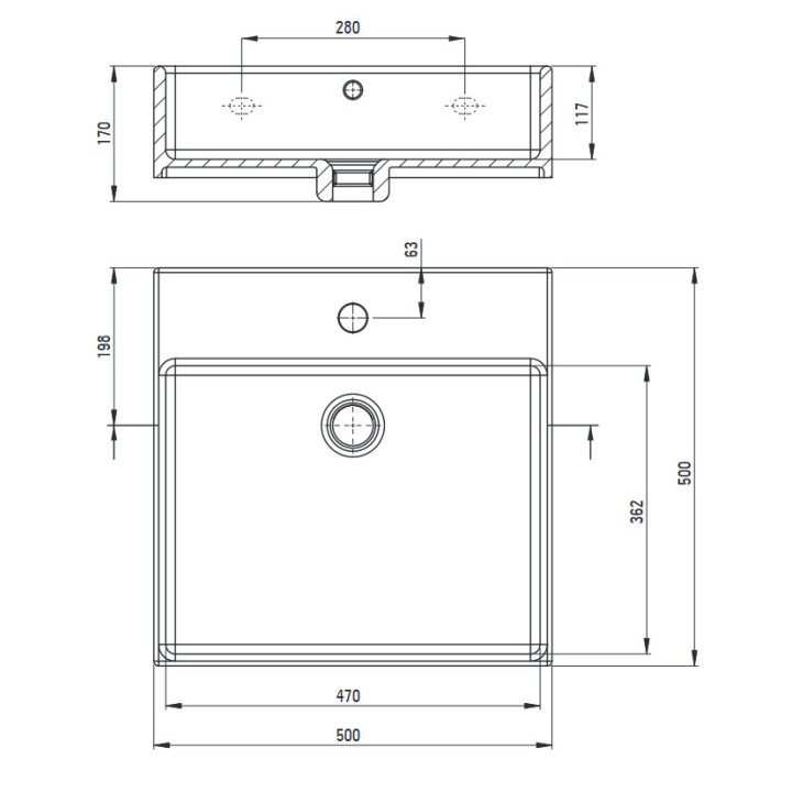 Umywalka ceramiczna nablatowa/ścienna z miejscem na baterię 50x40cm , Deante Temisto, biała